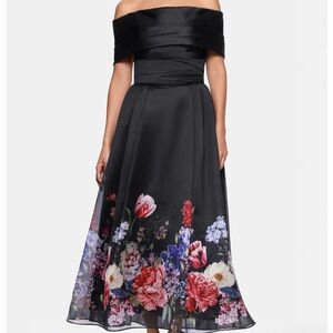 Betsy & Adam Strapless Black Floral Dress